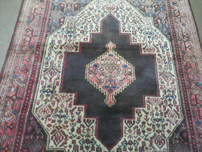 4' X 5' Antique Handmade India Floral Oriental Wool Rug Brown Vegetable Dyes - Nuvé