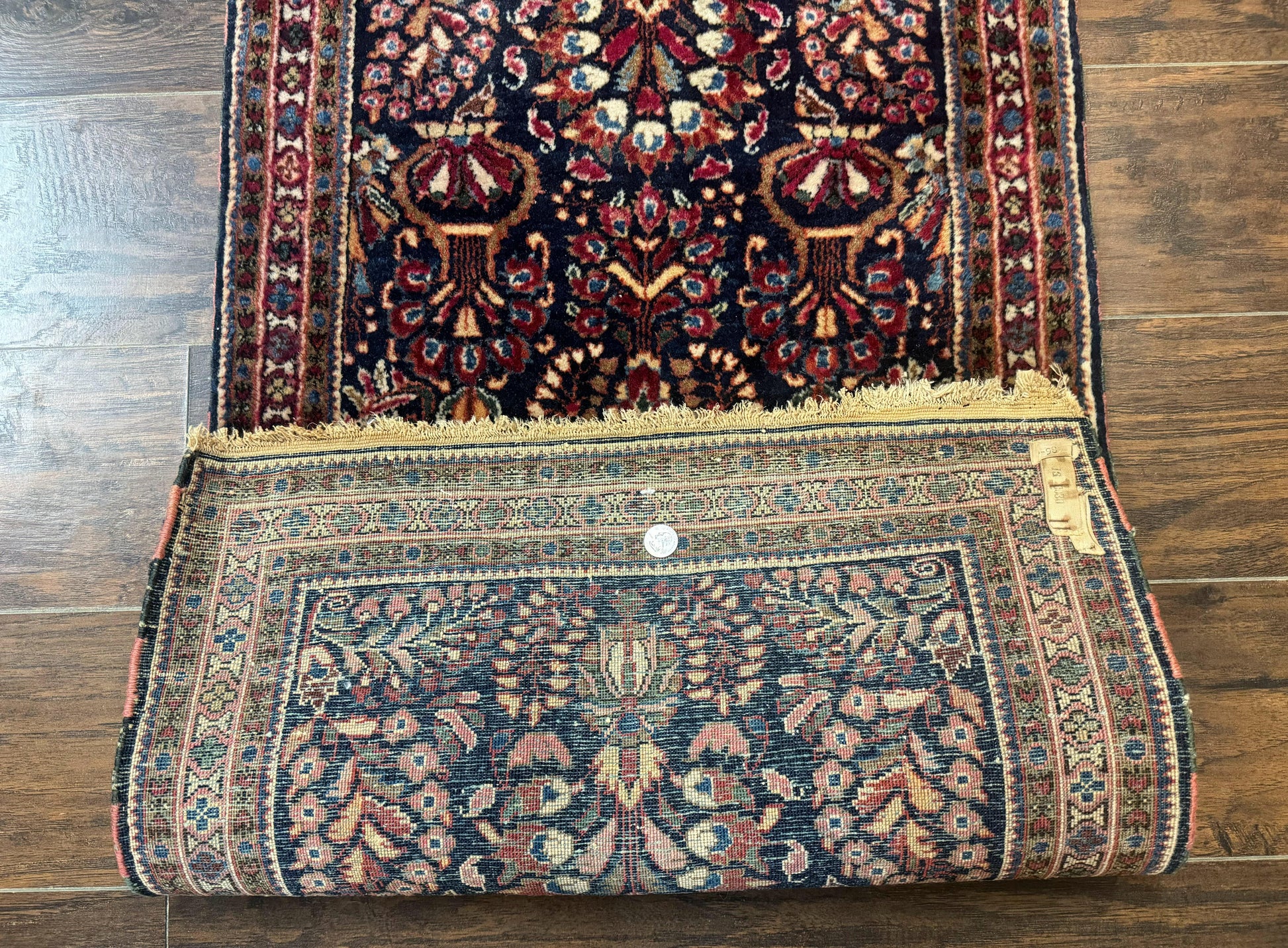 Small Navy Blue Persian Rug 2x4, Sarouk Rug, Rare Colors, Antique 1920s Wool Rug - Nuvé