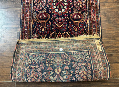 Small Navy Blue Persian Rug 2x4, Sarouk Rug, Rare Colors, Antique 1920s Wool Rug - Nuvé