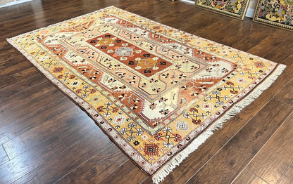 Turkish Rug 7x10, Wool Hand Knotted Vintage Carpet, Geometric Kazak Pattern - Nuvé