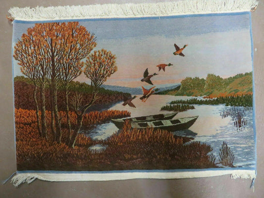 2' X 3' Vintage Handmade Pakistan Pictorial Rug Carpet Scenery Bird Tree Wow - Nuvé