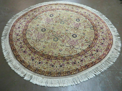 6' Handmade Fine Indian Wool Rug Carpet Round Silk Accent Beauty - Nuvé