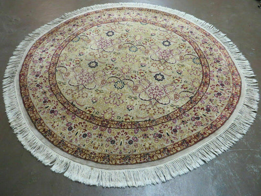 6' Handmade Fine Indian Wool Rug Carpet Round Silk Accent Beauty - Nuvé