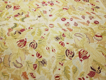 9' X 11' Handmade Chinese Needlepoint Wool Floral Rug Carpet Rose Garden Chic - Nuvé