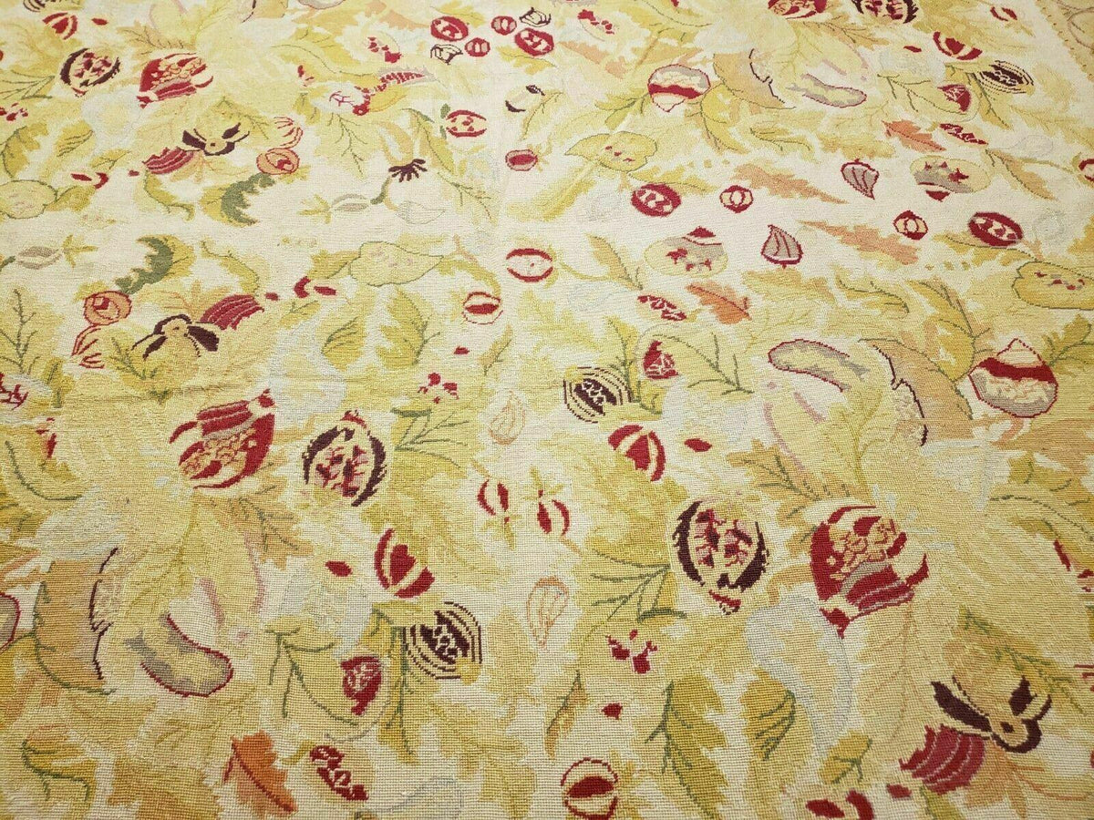 9' X 11' Handmade Chinese Needlepoint Wool Floral Rug Carpet Rose Garden Chic