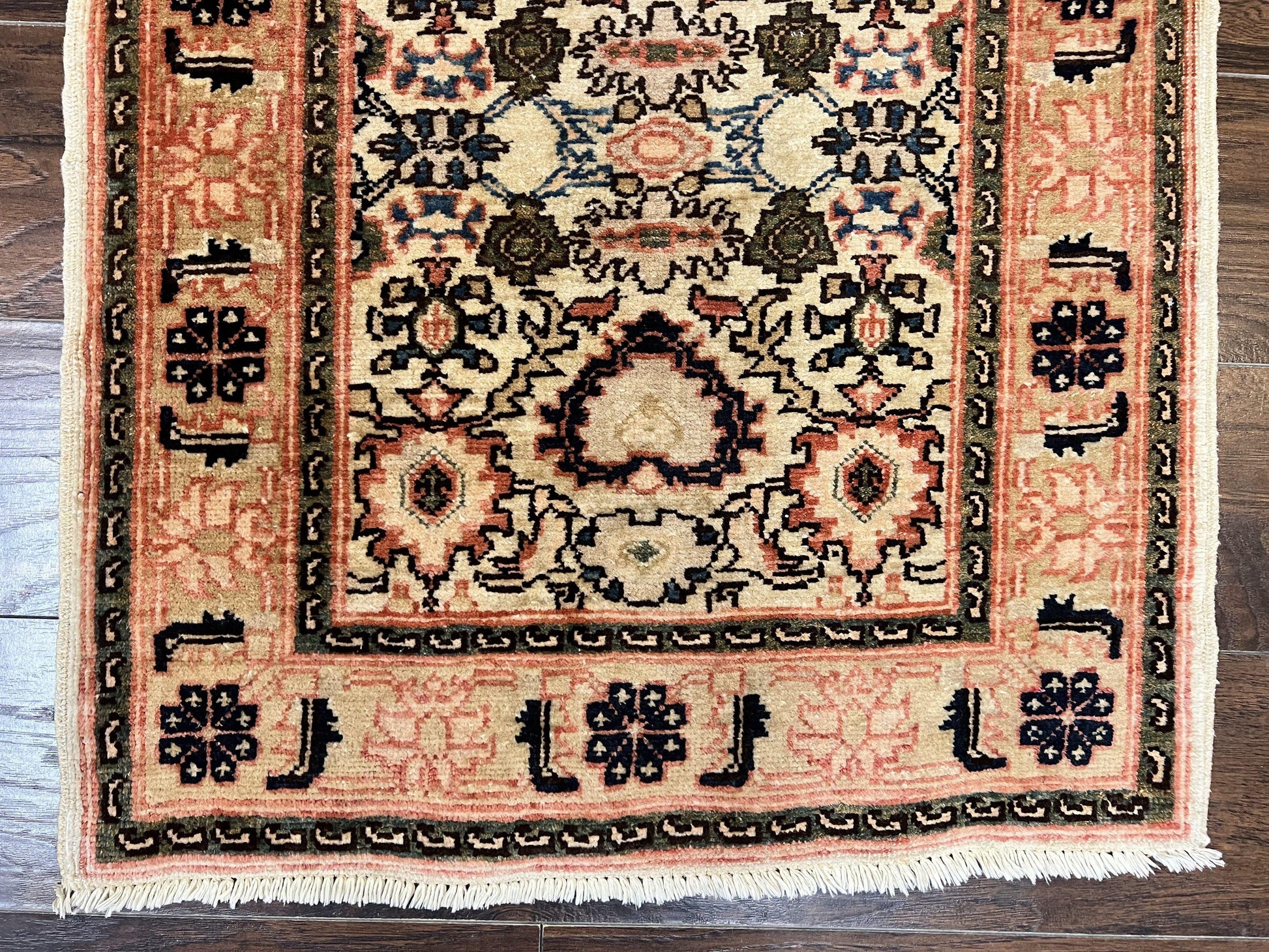 Romanian Runner Rug 2.6 x 12.9, Wool Handmade Hand Knotted Skinny Runner for Hallway, Floral Allover, Vintage Tan Runner - Nuvé