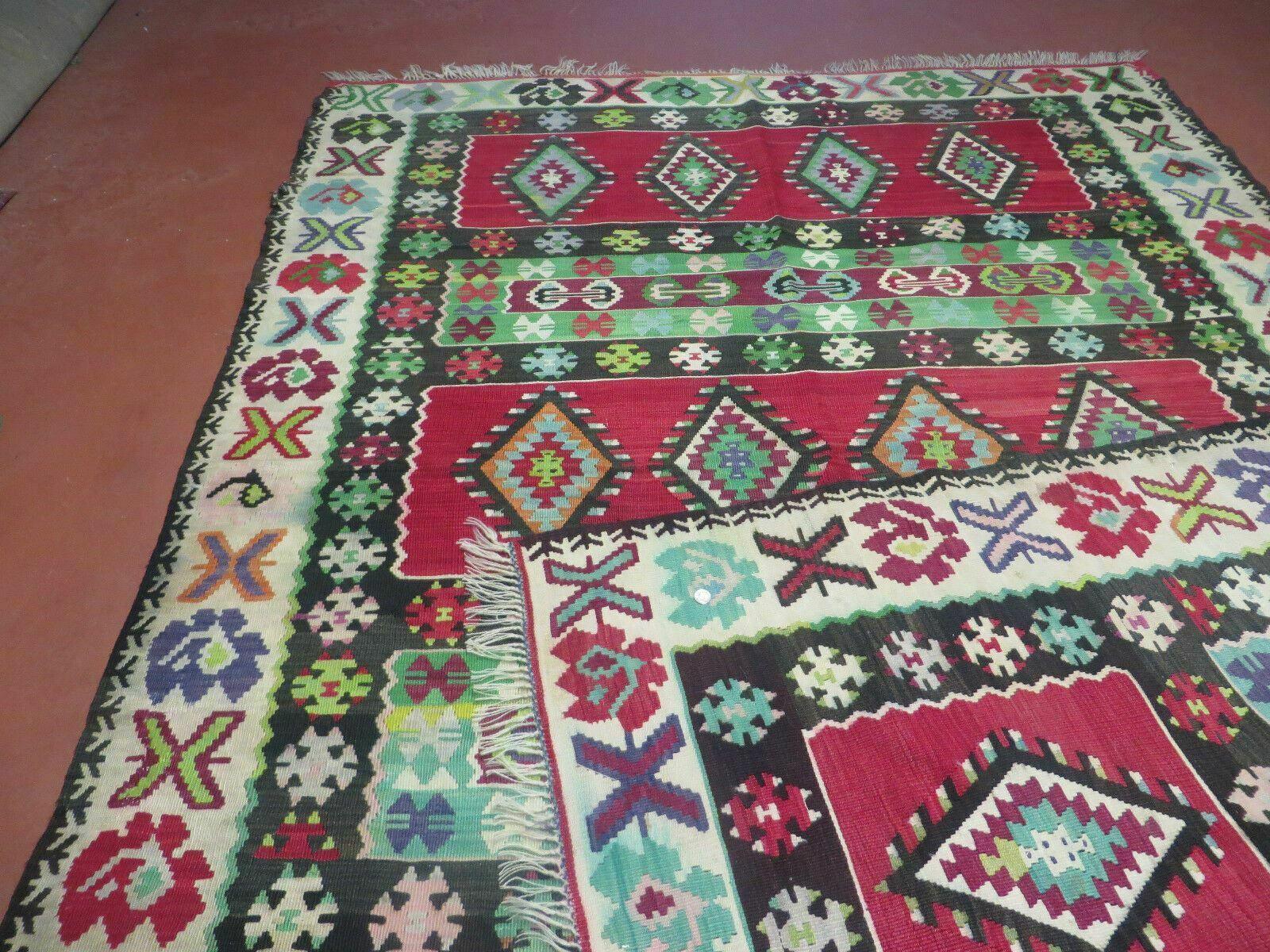 7' X 9' Vintage Turkish Kilim Handmade Flat Weave Wool Rug Veg Dye Nice - Nuvé