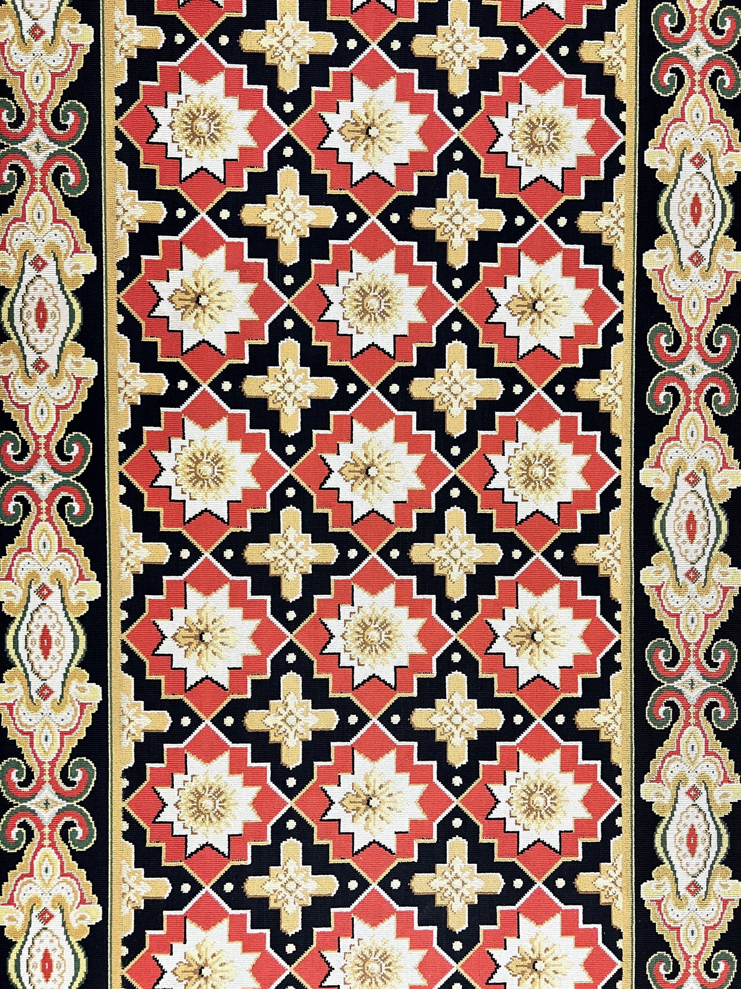 Runner Rug 4x19, Panel Design Rug, Custom Made Stark Runner Carpet, Wool, Vintage 4 x 19 Hallway Rug, European Design, Red Black Ivory Tan - Nuvé