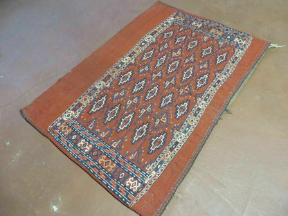 2'8" X 4' Antique Handmade Tribal Wool Rug Pillow Case Yamud Flat Weave Diamond - Nuvé