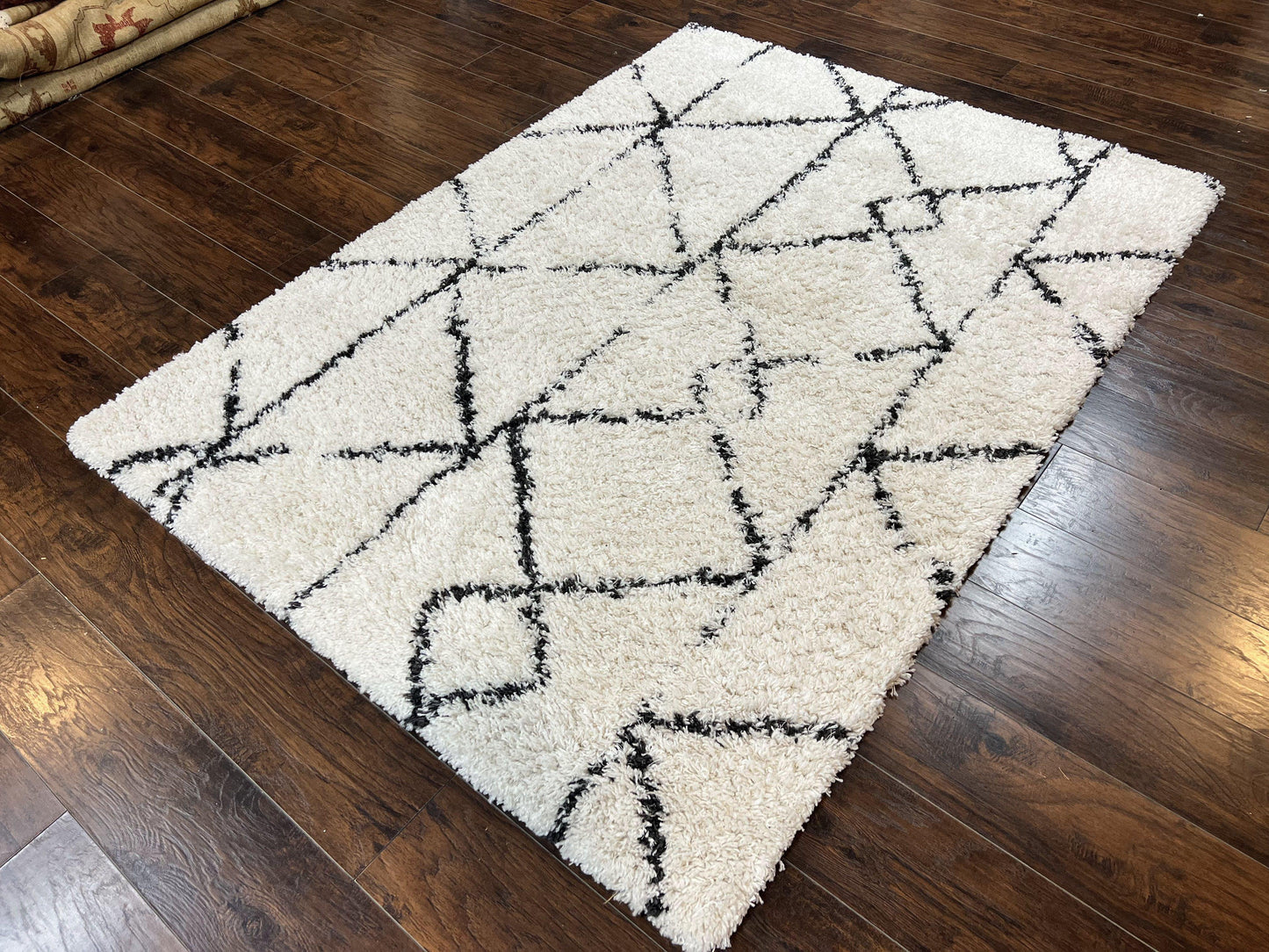 Modern Shag Rug 5x7, Ivory and Black Area Rug 5 x 7 ft - Nuvé