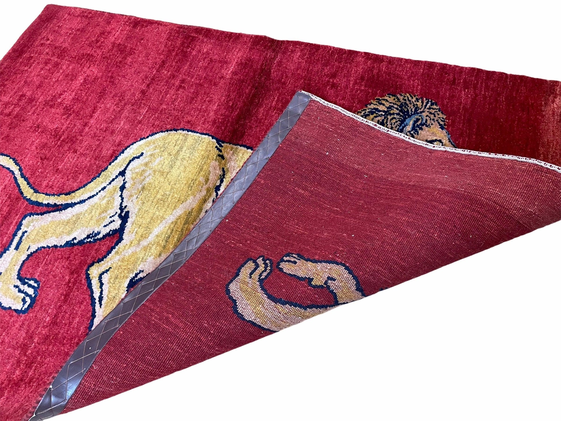 3 X 5 Handmade Hand-Knotted Rug Quality Wool Pictorial Lion Red Organic Dyes - Nuvé