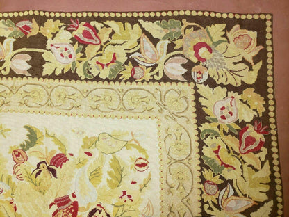 9' X 11' Handmade Chinese Needlepoint Wool Floral Rug Carpet Rose Garden Chic