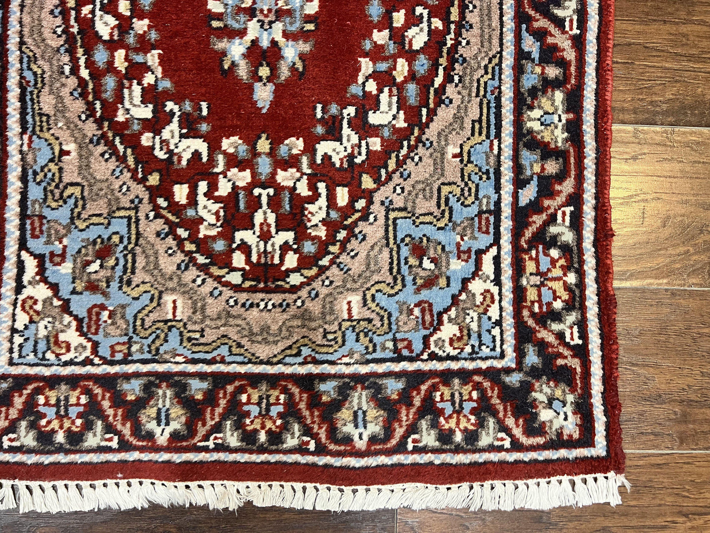 Indo Persian Runner Rug 2.8 x 14.8, Long Indo Kirman Hallway Rug, Red Floral Wool Vintage Handmade Oriental Runner - Nuvé