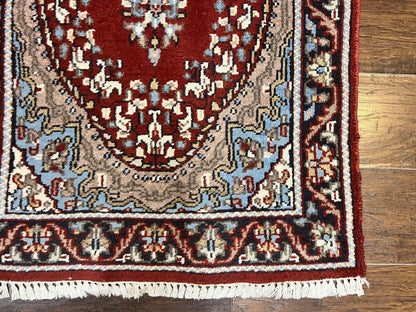 Indo Persian Runner Rug 2.8 x 14.8, Long Indo Kirman Hallway Rug, Red Floral Wool Vintage Handmade Oriental Runner - Nuvé
