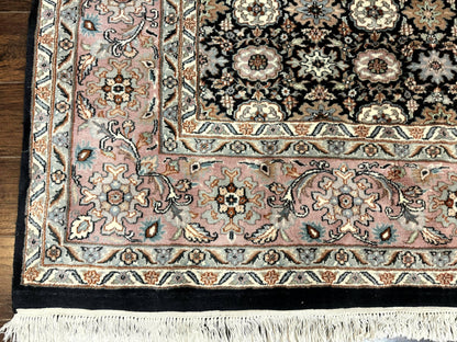 Indo Persian Rug 9x12, Vintage Handmade Wool Carpet, Repeated Allover Motif, Navy Blue and Pink - Nuvé