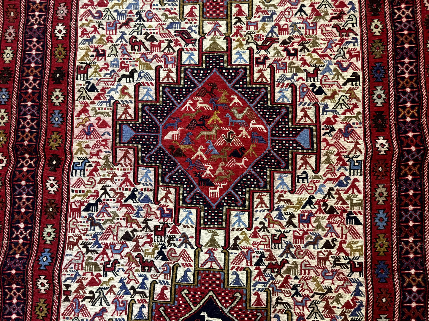Persian Soumak Kilim Rug 4x6, Triple Medallions Tribal Pictorials, Caucasian Azerbaijani Kilim - Nuvé