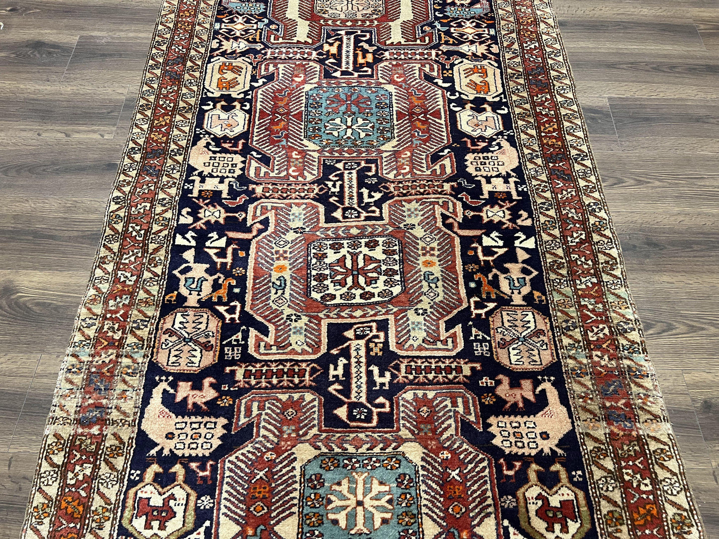 Persian Ardabil Wide Runner Rug 4x10 - Geometric Medallions & Animal Pictorials - Nuvé