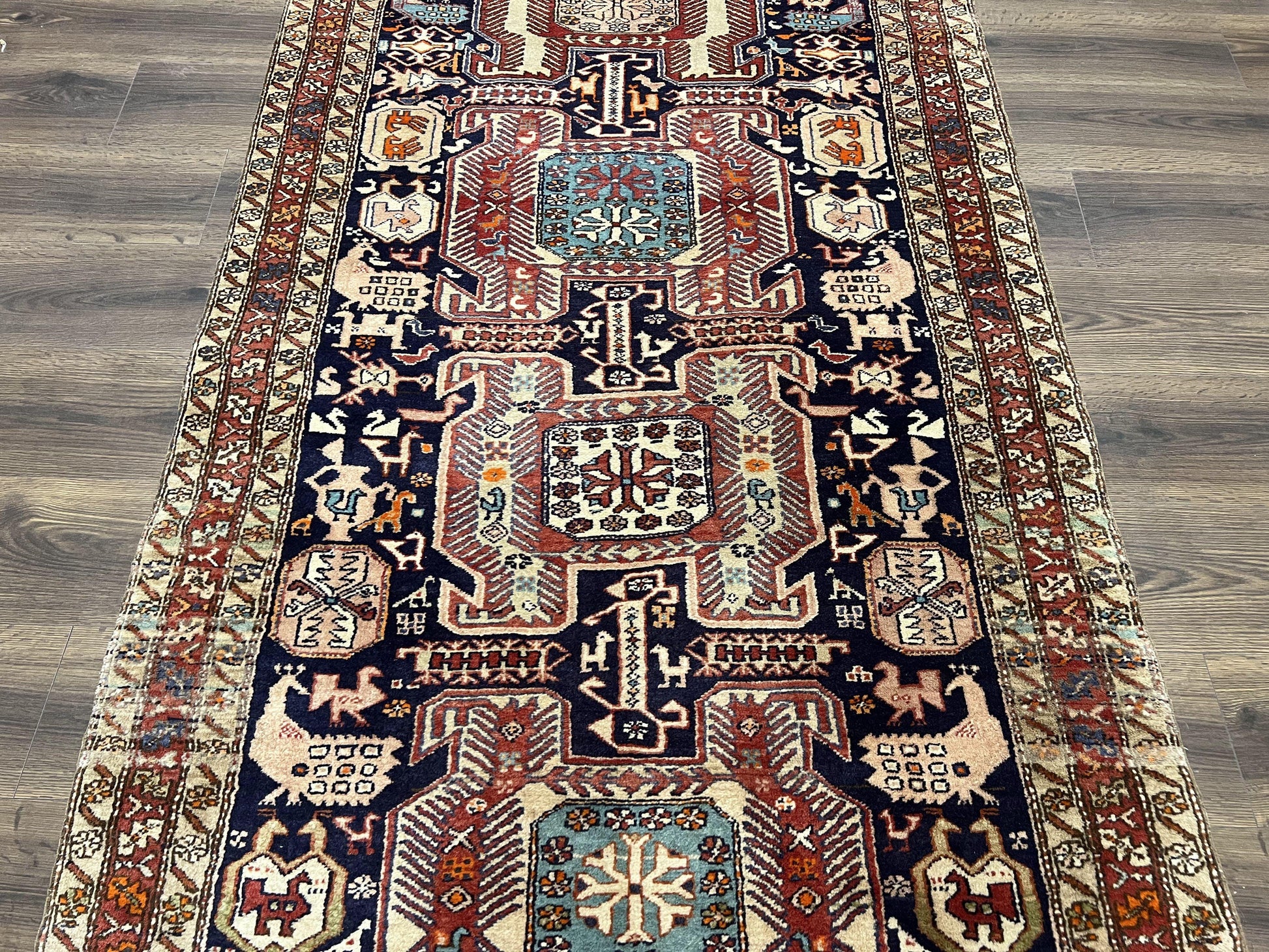 Persian Ardabil Wide Runner Rug 4x10 - Geometric Medallions & Animal Pictorials - Nuvé