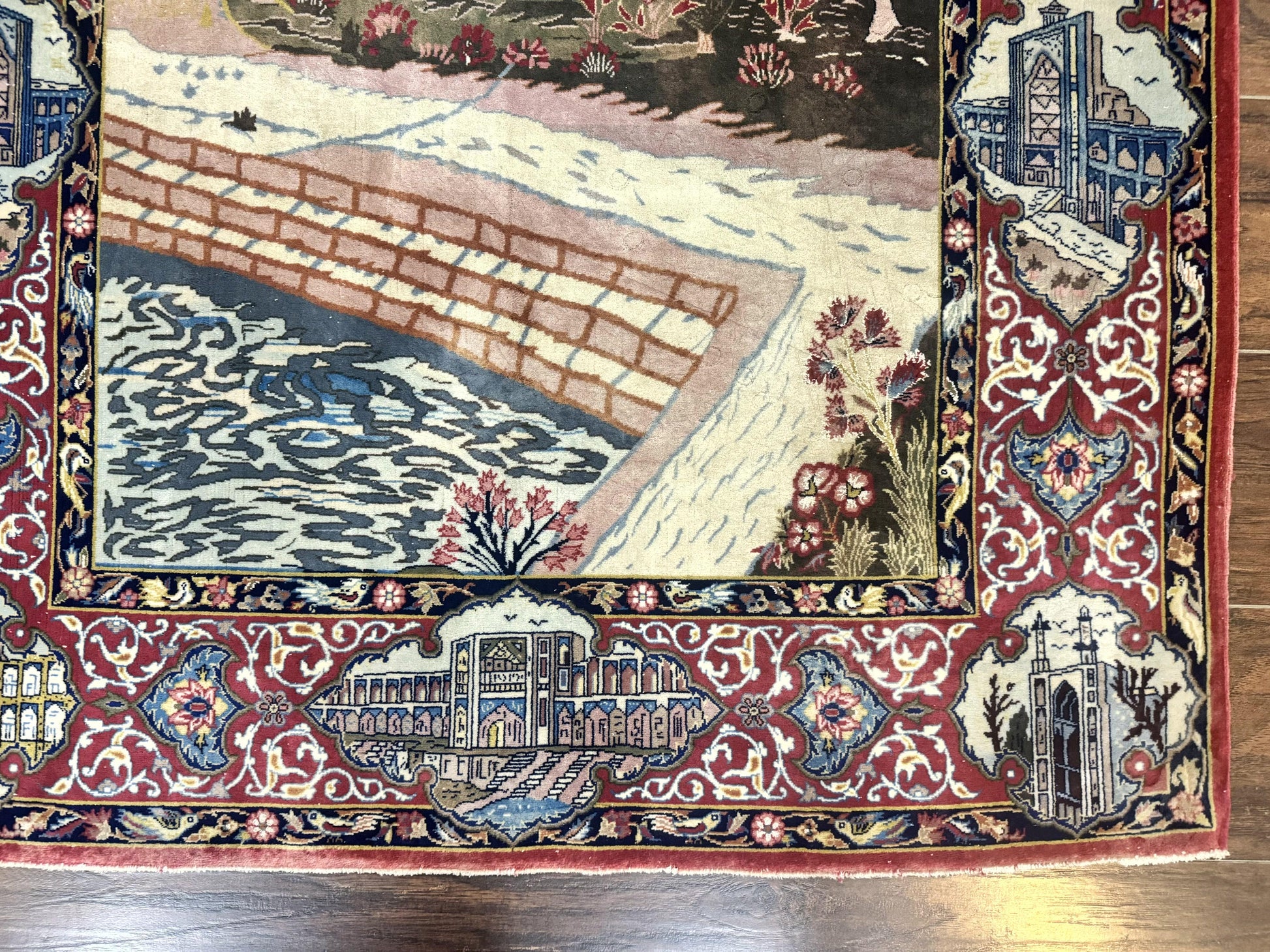 Persian Isfahan Pictorial Rug 3.6 x 5.7, Very Fine 400 KPSI, Historical Buildings, Signed By Masterweaver, Handmade - Nuvé