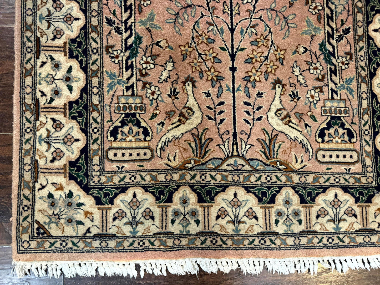 Small Tree of Life Prayer Rug, Pak Persian Rug 2.7 x 4, , Birds, Lantern, Handmade Vintage Fine 260 KPSI - Nuvé
