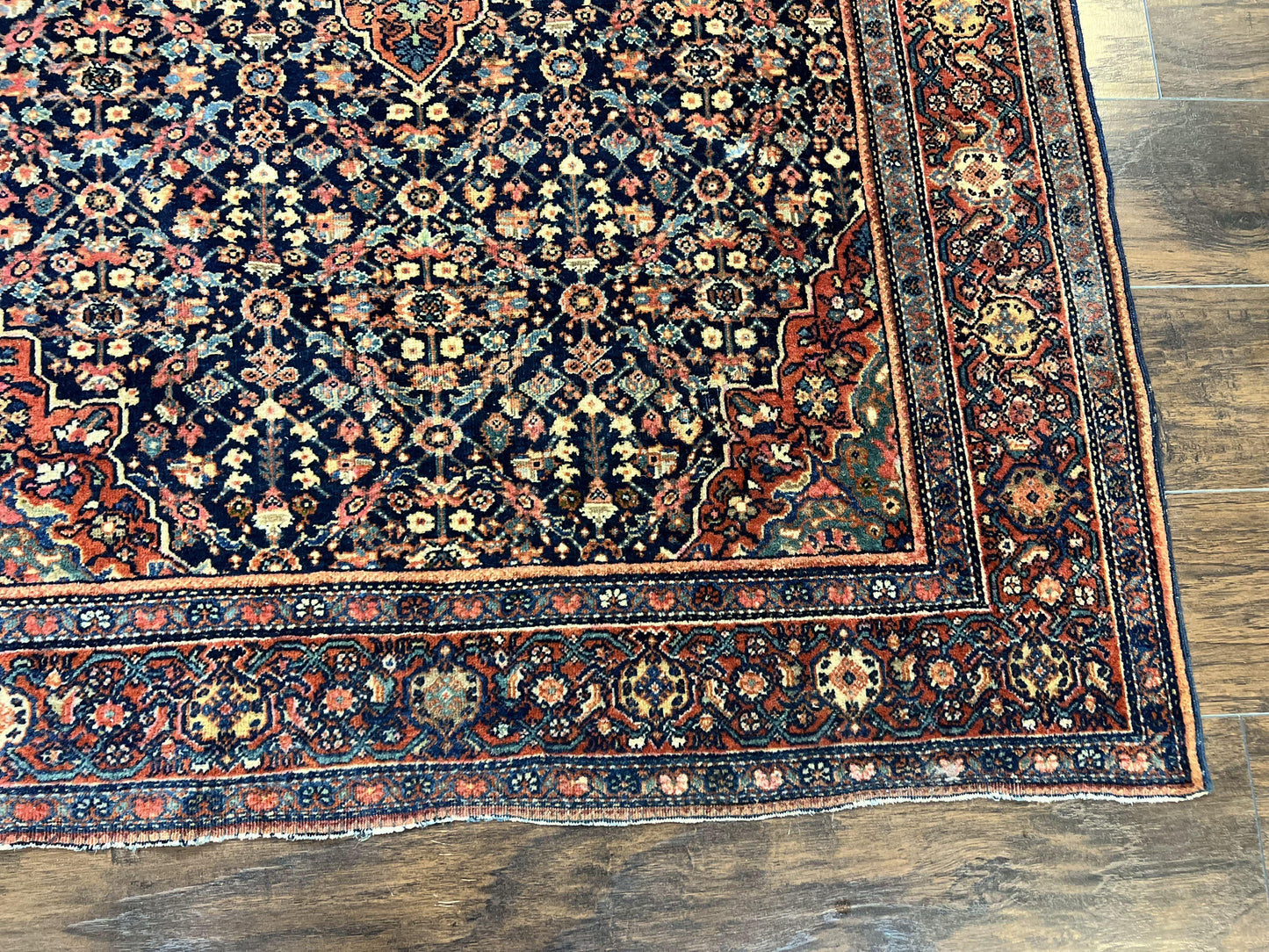 Persian Rug 4x7 Antique Sarouk Farahan Carpet, Navy Blue and Red Wool Rug - Nuvé
