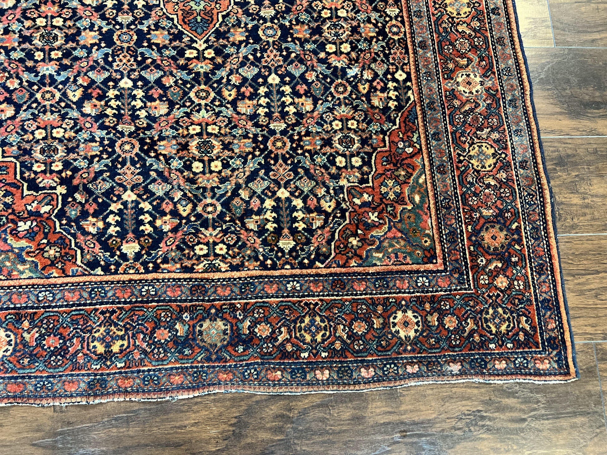 Persian Rug 4x7 Antique Sarouk Farahan Carpet, Navy Blue and Red Wool Rug - Nuvé