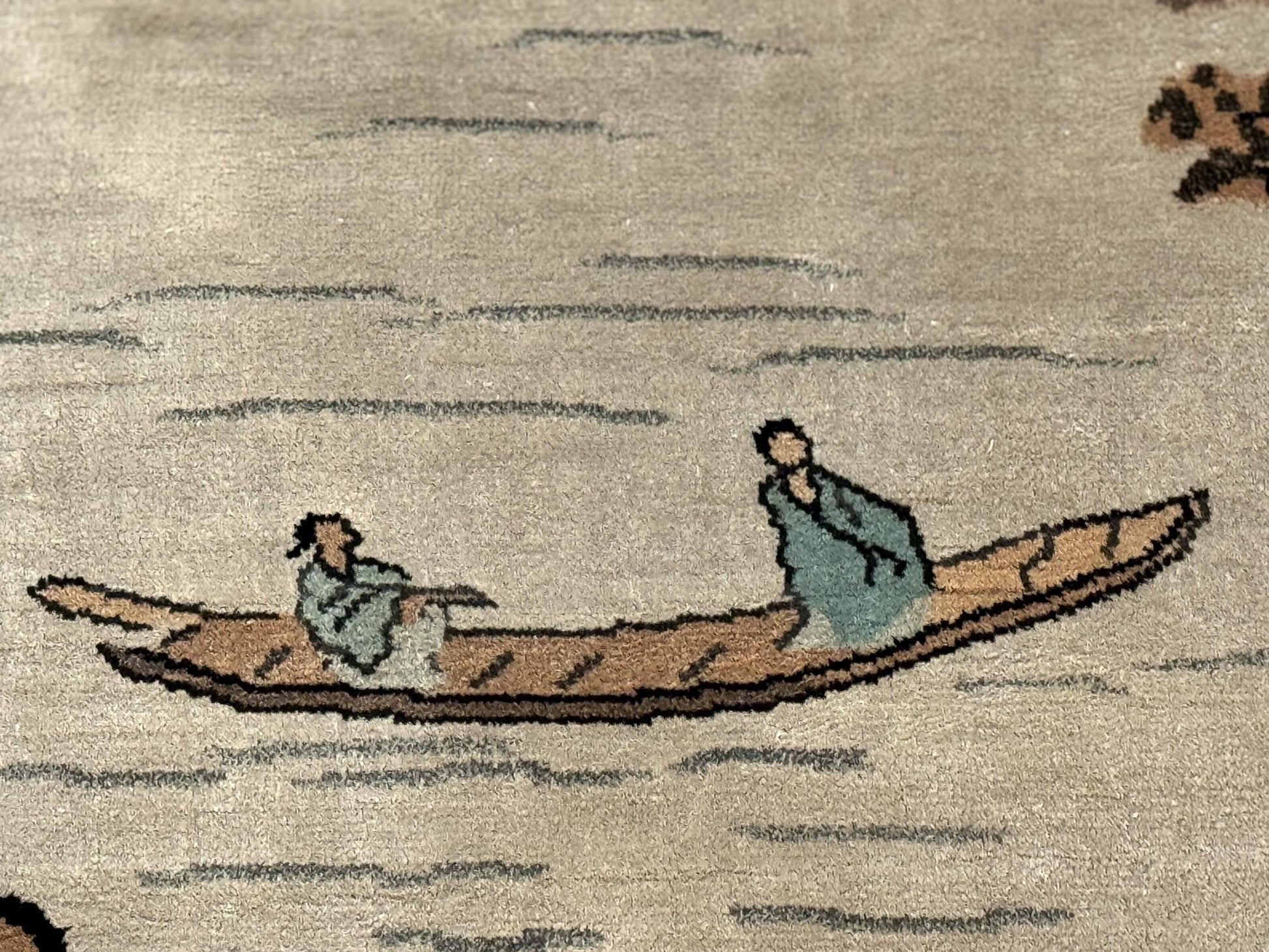 Chinese Silk Wall Hanging 3x5, Handmade, River and Boat Scene, Rug Tapestry - Nuvé