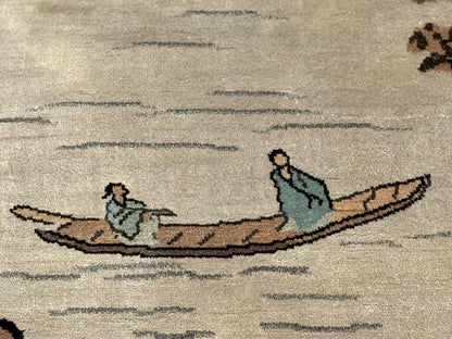 Chinese Silk Wall Hanging 3x5, Handmade, River and Boat Scene, Rug Tapestry - Nuvé