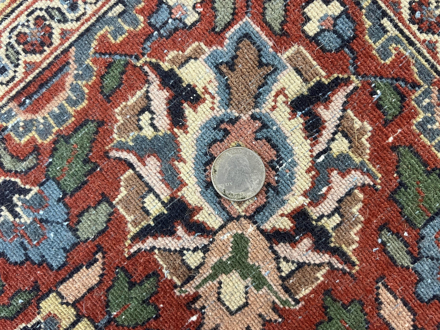 Indo Persian Rug 8x10, Floral Medallion, Vintage Handmade Wool Carpet, Navy Blue and Red, Fine 300 KPSI - Nuvé