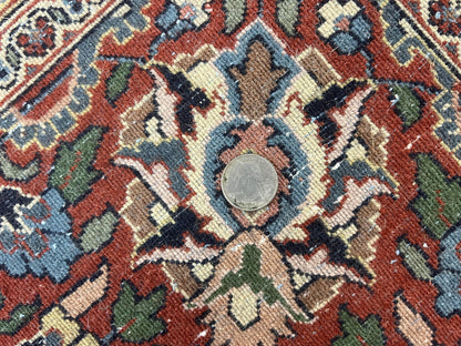 Indo Persian Rug 8x10, Floral Medallion, Vintage Handmade Wool Carpet, Navy Blue and Red, Fine 300 KPSI - Nuvé