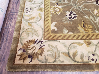 8x10 Rug - Plush Tibetan Rug - Green & Beige Floral Rug - Large Handmade Wool Rug - 250x300 Carpet - Nuvé