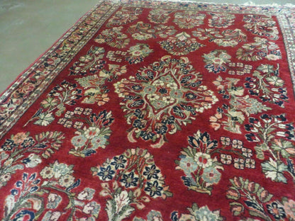 Red Persian Sarouk Rug 3x5, Antique Persian Carpet 1920s, Hand Knotted, Floral, Wool, Oriental Rug, Handmade Rug - Nuvé