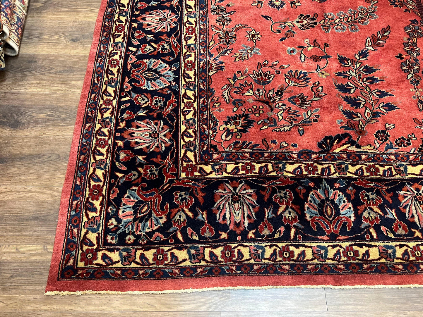 Indo Sarouk Rug 10x14, Vintage Indian Persian Area Rug 10 x 14, Wool Hand-Knotted Oriental Carpet, Red Floral Allover Large Rug, Beautiful - Nuvé