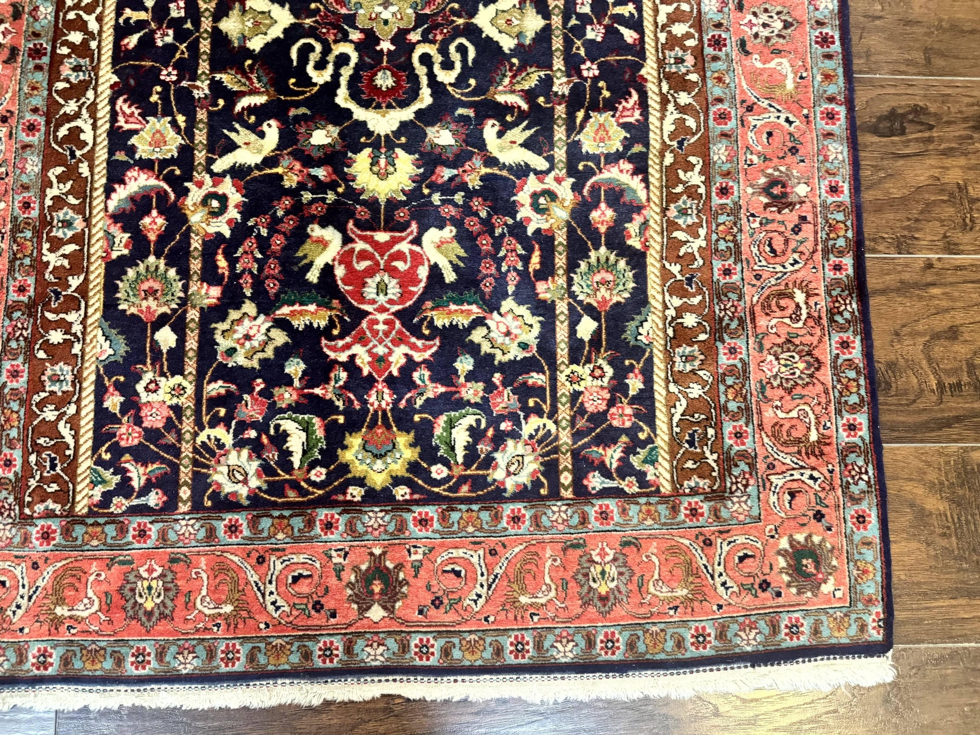 Persian Tabriz Rug 3x4, Navy Blue, Birds, Floral, Prayer Rug, Handmade Wool Rug, Finely Hand Knotted 325 KPSI - Nuvé