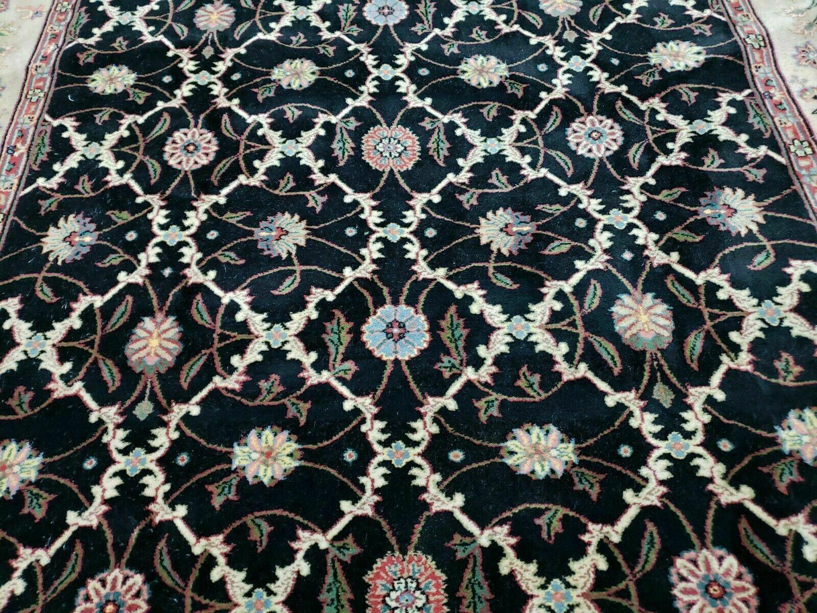 6' X 9' Handmade India Floral Oriental Wool Rug Carpet Hand Knotted Nice Black - Nuvé