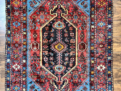 Antique Persian Tribal Rug 4x7, Wool Handmade 1920s Carpet, Red Blue, Persian Hamadan Rug - Nuvé