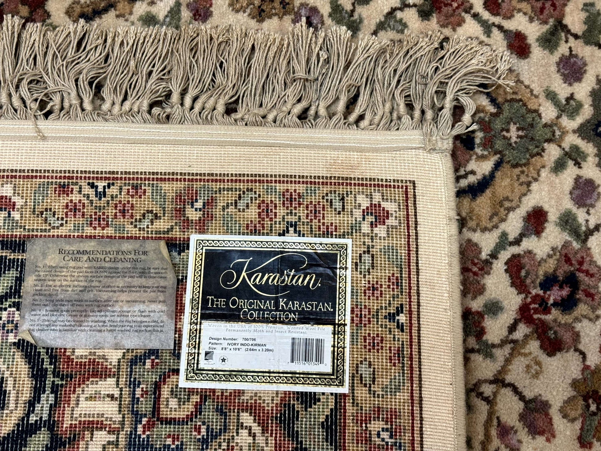 Karastan Rug 8.8 x 12 Ivory Indo Kirman #700/706, Wool Original Series - Nuvé