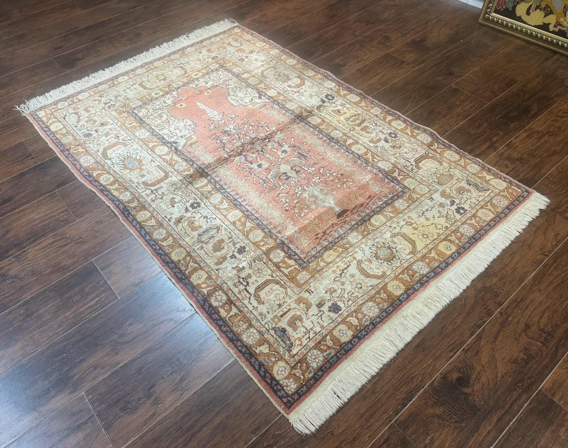 Silk Indian Kayseri Rug 4x6, Haji Jalili Design, Vintage Rug - Nuvé