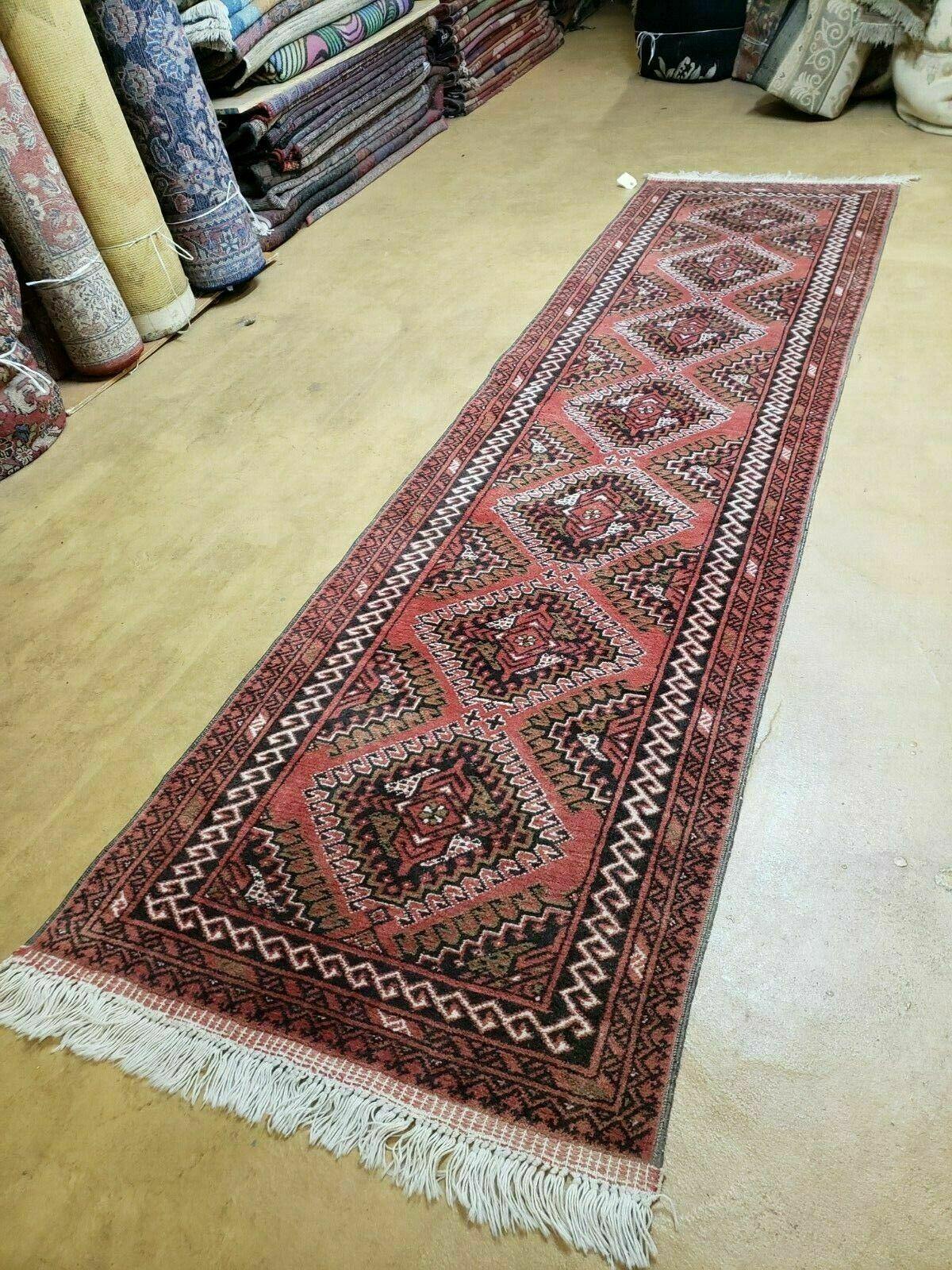 2' 5" X 9' Vintage Handmade Bokhara Red Turkoman Pakistani Wool Runner Rug Organic - Nuvé