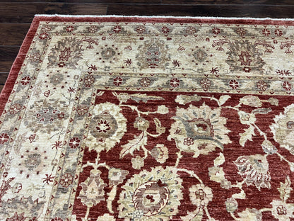 Pak Persian Rug 10x14, Sultanabad Mahal Peshawar Chobi Carpet, Large Vintage Wool Oriental Rug, Maroon & Beige, Floral Allover, Handmade - Nuvé