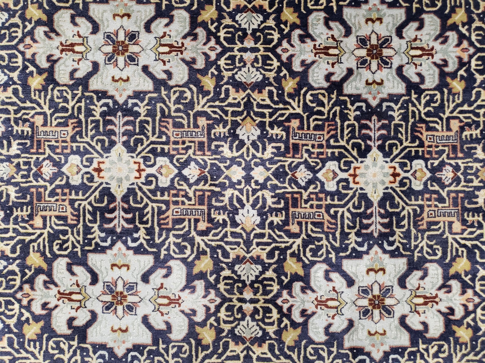 Persian Kashan Rug, Navy Blue, Hand-Knotted, Wool, 4' 8" x 7' 4", Pair A - Nuvé