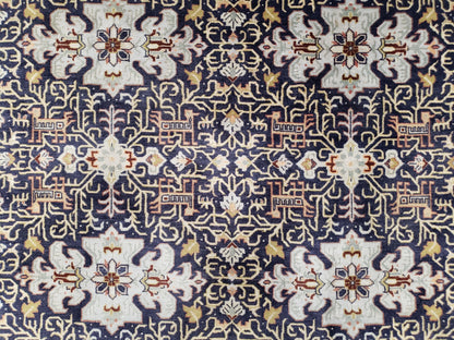 Persian Kashan Rug, Navy Blue, Hand-Knotted, Wool, 4' 8" x 7' 4", Pair A - Nuvé