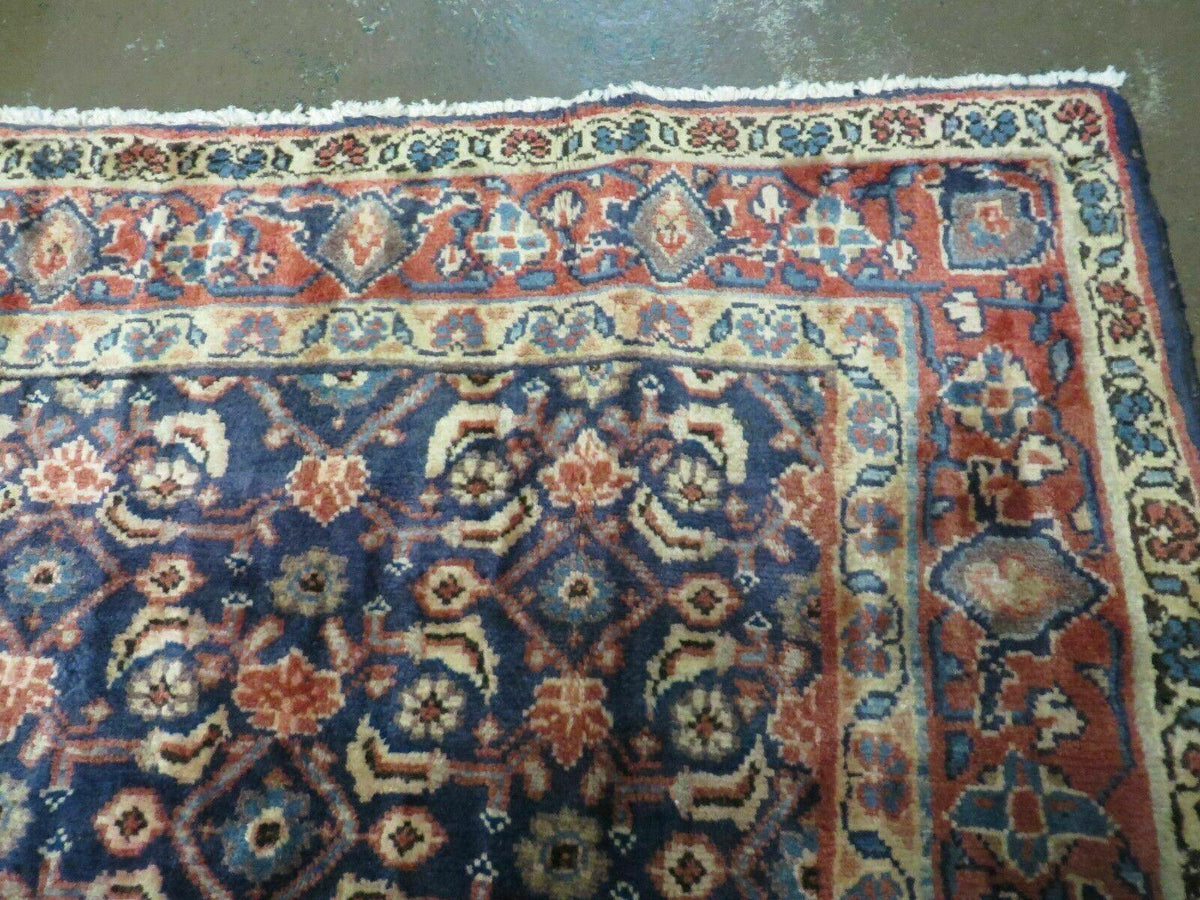 3'7" X 10' Antique Handmade India Floral Oriental Wool Runner Rug Organic Blue