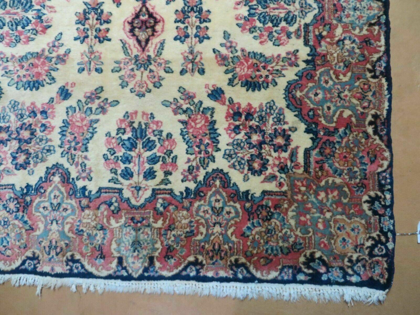 Antique Persian Kirman Rug 3.9 x 6.6, Floral Oriental Carpet, Ivory/Cream - Blue - Pink, Hand Knotted Wool Rug, Floral Medallion Rug 4x6 - Nuvé