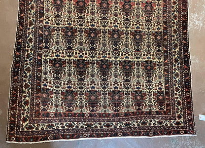 Antique Persian Afshar Rug 5x7, Wool Hand Knotted Oriental Carpet 5 x 7 ft, Repeated Motif Allover, Cream and Maroon, Tribal Rug, Medium Sized Rug,  Zil-i-Sultan Design - Nuvé