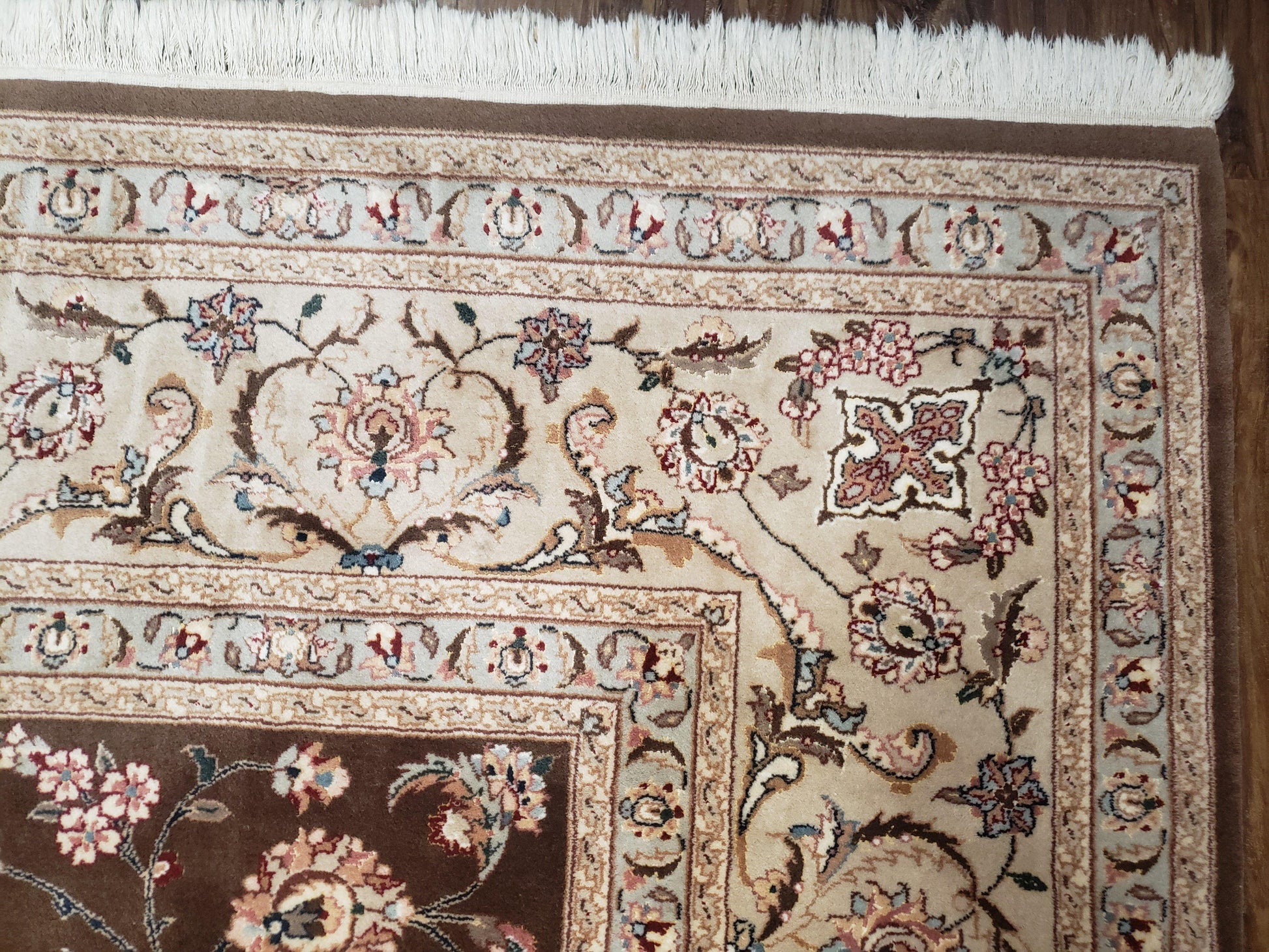 Vintage Pak-Persian Area Rug 9x12, Wool Hand-Knotted Spice Brown & Ivory Traditional Fine Oriental Carpet, Pakistani Carpet, 9 x 12 Fine Rug - Nuvé