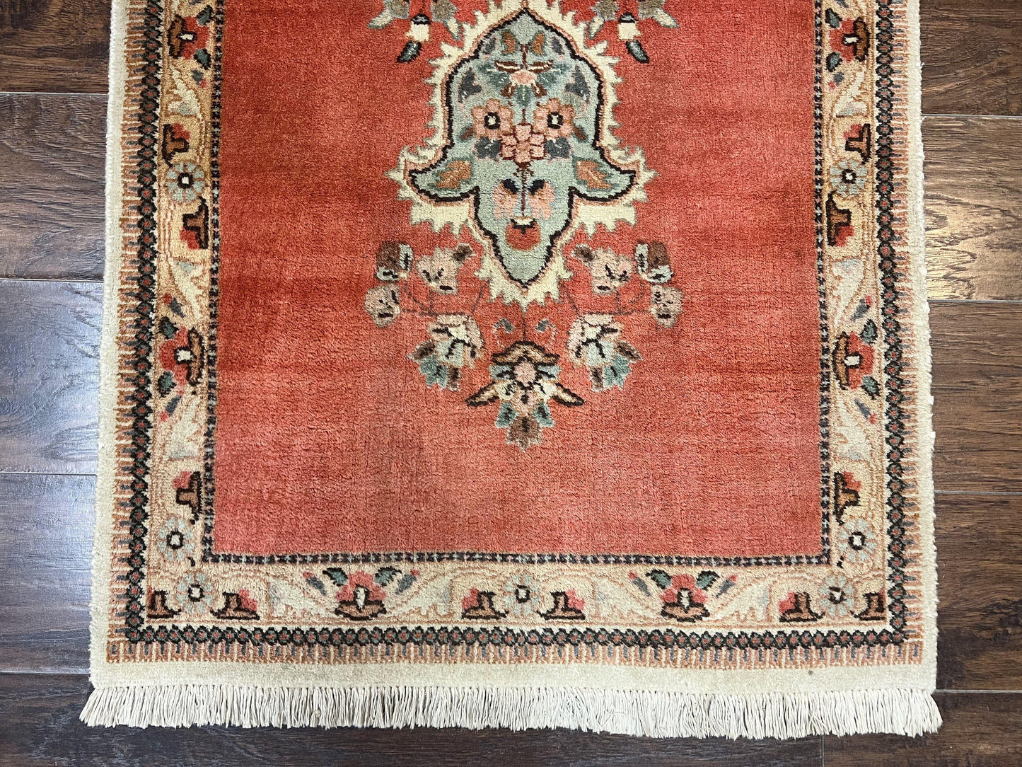 Persian Tabriz Runner Rug 3 x 12, Vintage Hand Knotted Wool Oriental Hallway Carpet, Light Red Beige Tan, Fine Weave, Semi Open Field, Traditional - Nuvé