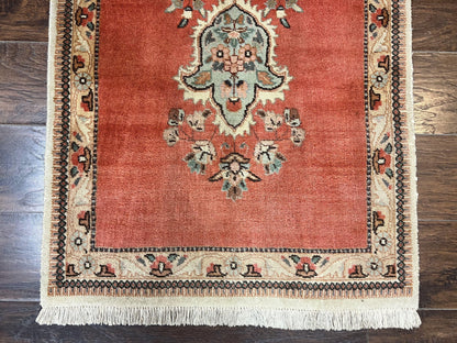Persian Tabriz Runner Rug 3 x 12, Vintage Hand Knotted Wool Oriental Hallway Carpet, Light Red Beige Tan, Fine Weave, Semi Open Field, Traditional - Nuvé