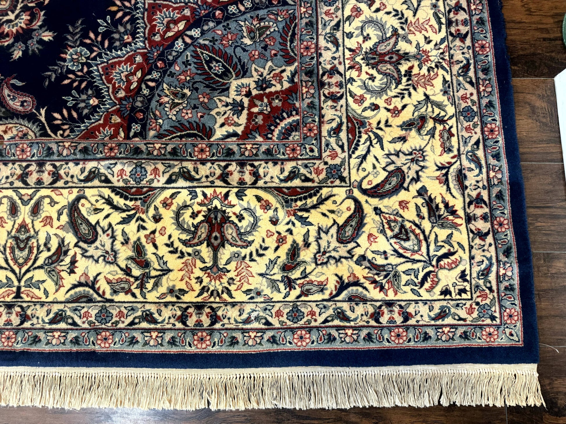 Sino Persian Kerman Rug 10x14, Blue and Beige, Floral Medallion, Fine 240 KPSI - Nuvé