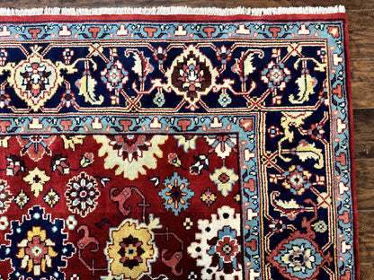 Indo Heriz Rug 8x10, Red and Navy Blue, Allover Pattern, Wool Handmade Carpet - Nuvé